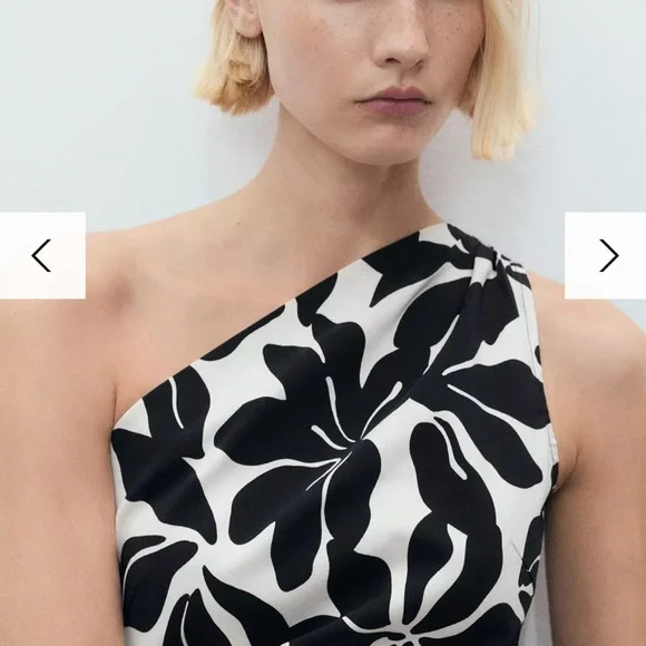 Mango Knot Floral One Shoulder Mini Dress in Black & White - Picture 4 of 7